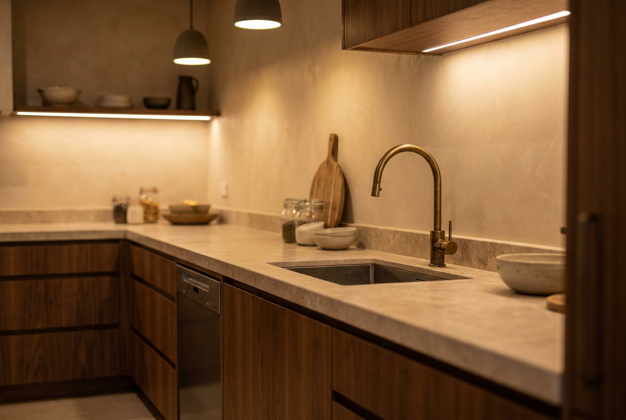 Working scullery with a second sink and stone benchtop in an Auckland kitchen renovation