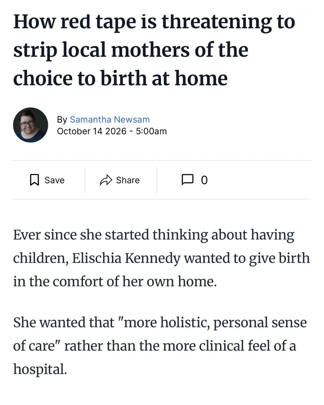 What will the new regulations mean for rural women and families?

Today&rsquo;s Northern Daily Leader explores the potential impact of the new regulations coming into effect next year, and what they could mean for privately practising midwives and th