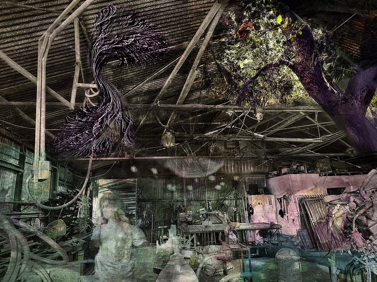 Aline Mare  I  Ghost in the Machine  I  Mixed media on silvered paper  I  36 x 48 in