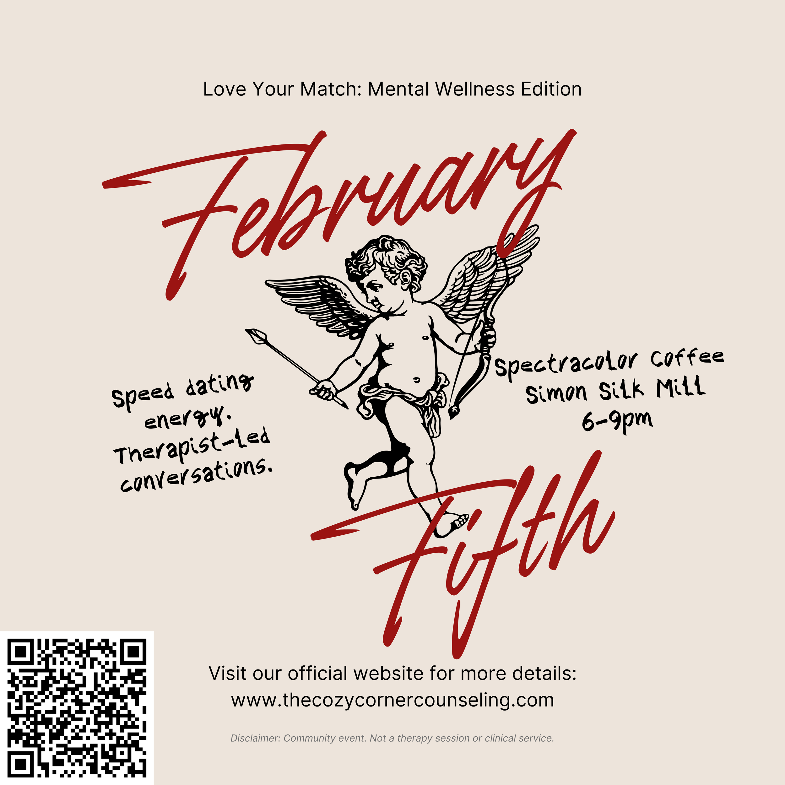 Mental Wellness Therapy Speed Dating Event in Easton, Pennsylvania at Spectracolor Coffee hosted by The Cozy Corner Counseling on February 5th, 2026.