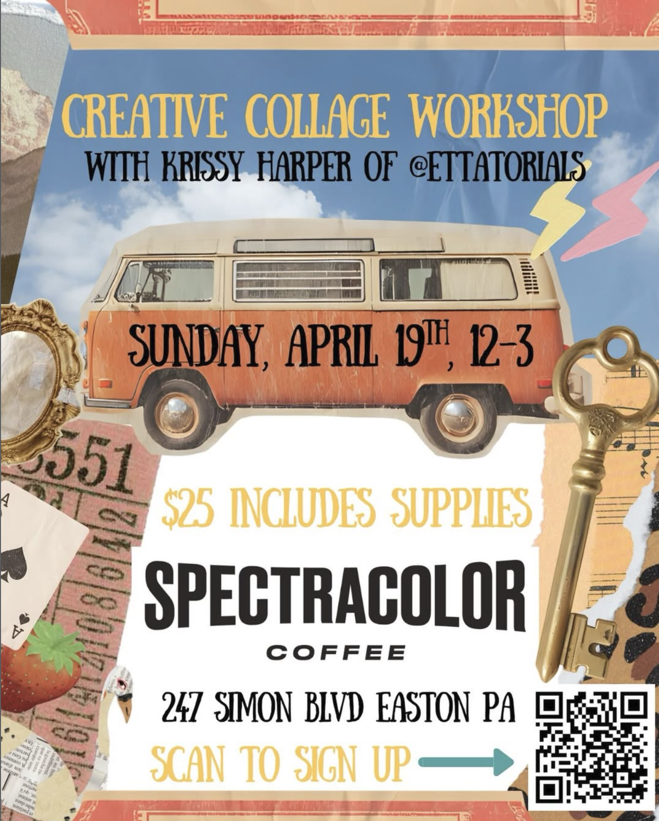 Creative Collage Workshop at Spectracolor Coffee April 19 in Easton, Lehigh Valley, PA