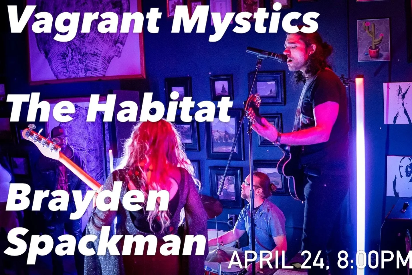 Vagrant Mystics + The Habitat + Brayden Spackman. Tonight at the Logan Gallery! (April 24) 8:00pm! 🔥🎶🇺🇸🔥🖤🎨🎟️🦅💡⚡️✨🔥🖼️😎 tickets at TheLoganGallery.art
