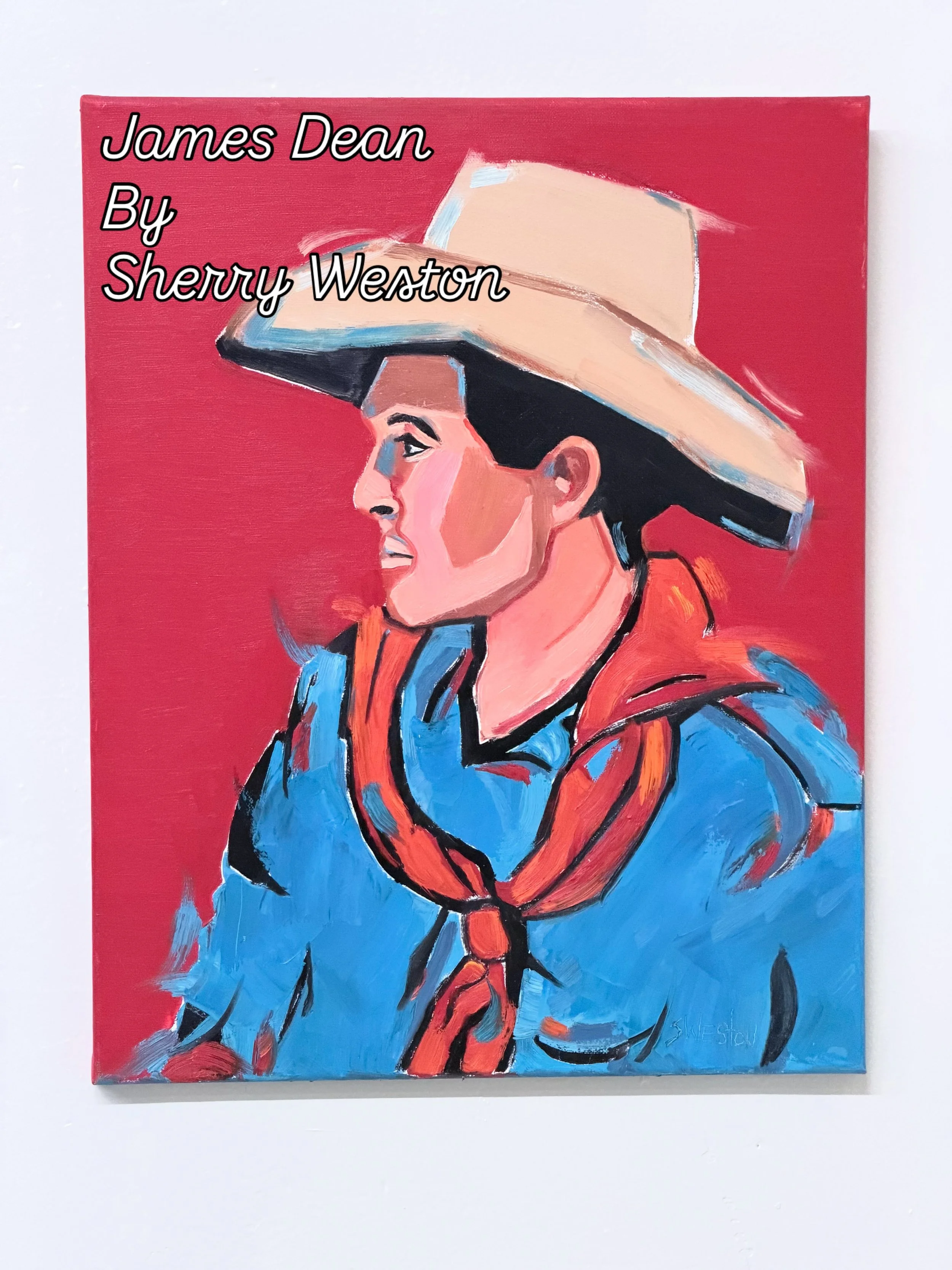James Dean by Sherry Weston, oil on canvas.
Available for purchase at the Logan Gallery, or:

https://www.artsy.net/artwork/sherry-weston-james-dean