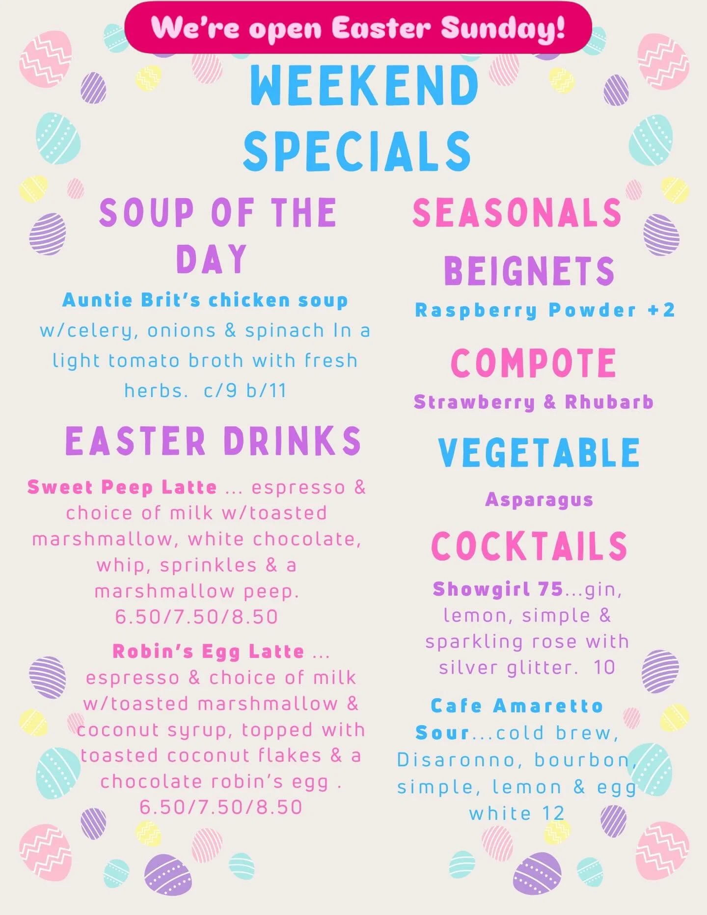 Head on downtown today for Easter Brunch! We&rsquo;ve launched spring cafe and cocktails and have some special Easter-themed drinks for today only! Grab your friends and family. You below here at the Watershed!