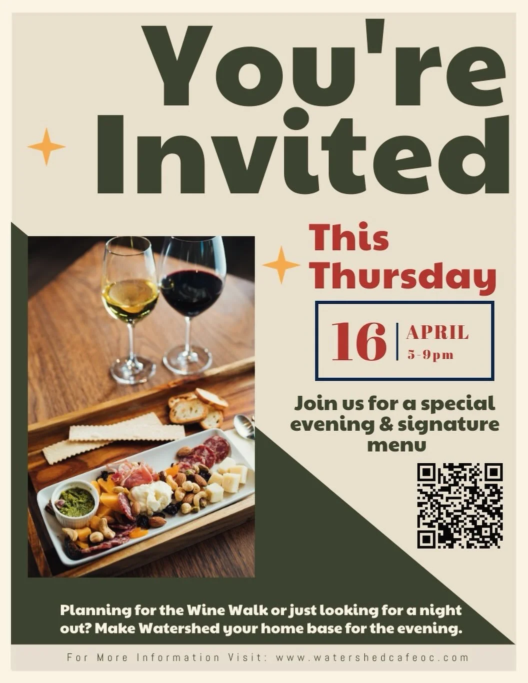 ✨TONIGHT is the night!✨

Watershed is your downtown spot for the Spring Wine Walk. We&rsquo;re open 5-9pm, so come do a pre-wine walk meal, snag some snacks or dinner to balance out the tastings or make us your final stop for dessert. 🍮 🍷

There ar