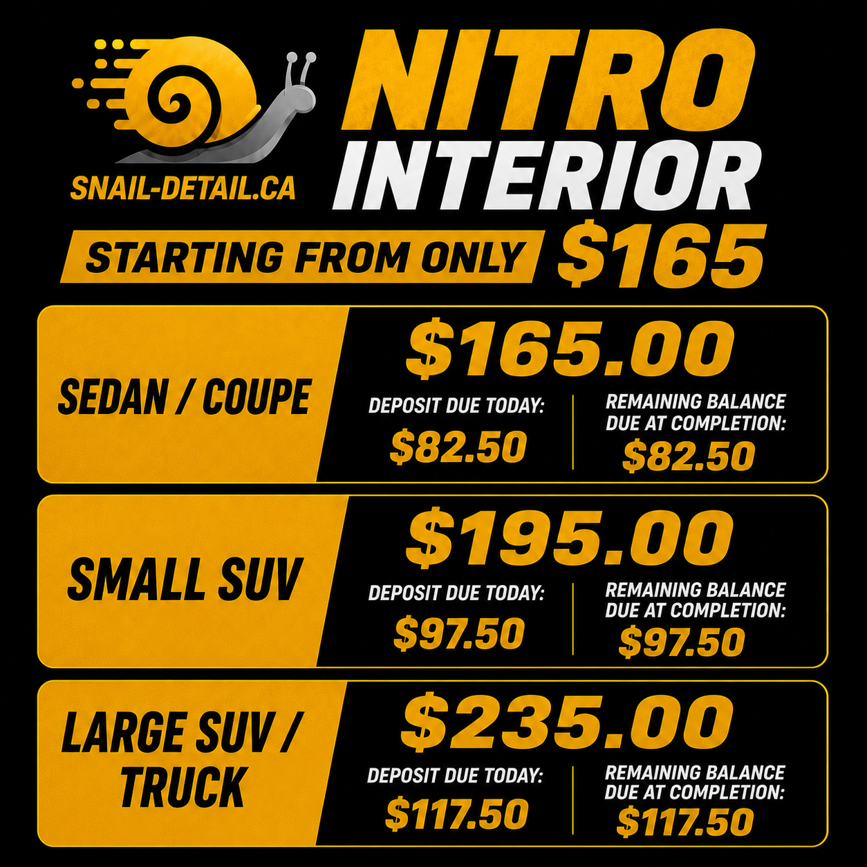STARTING AT ONLY $165 Nitro Interior Detail