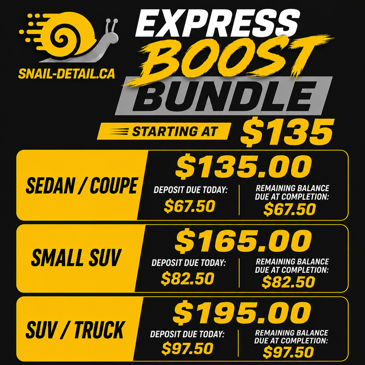 STARTING AT ONLY $135 Express Boost Bundle – View Package Details