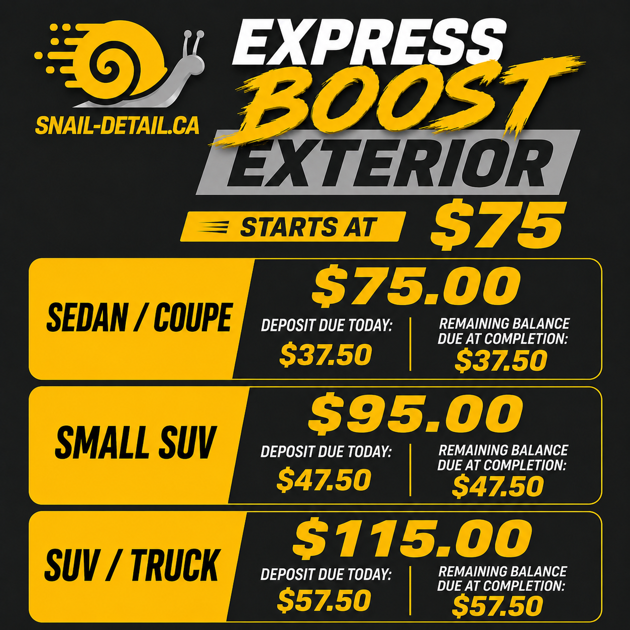 STARTING AT ONLY $75 Express Boost Exterior – View Package Details