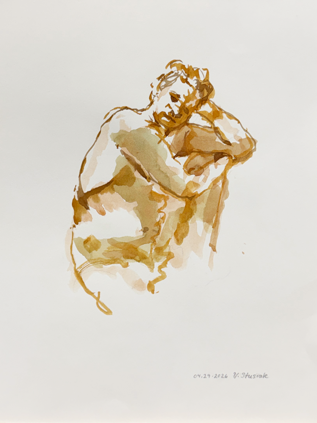 In wonder, 2026, watercolour on paper — 14 x 10.5 in. Copyright © 2026 V. A. Stusiak