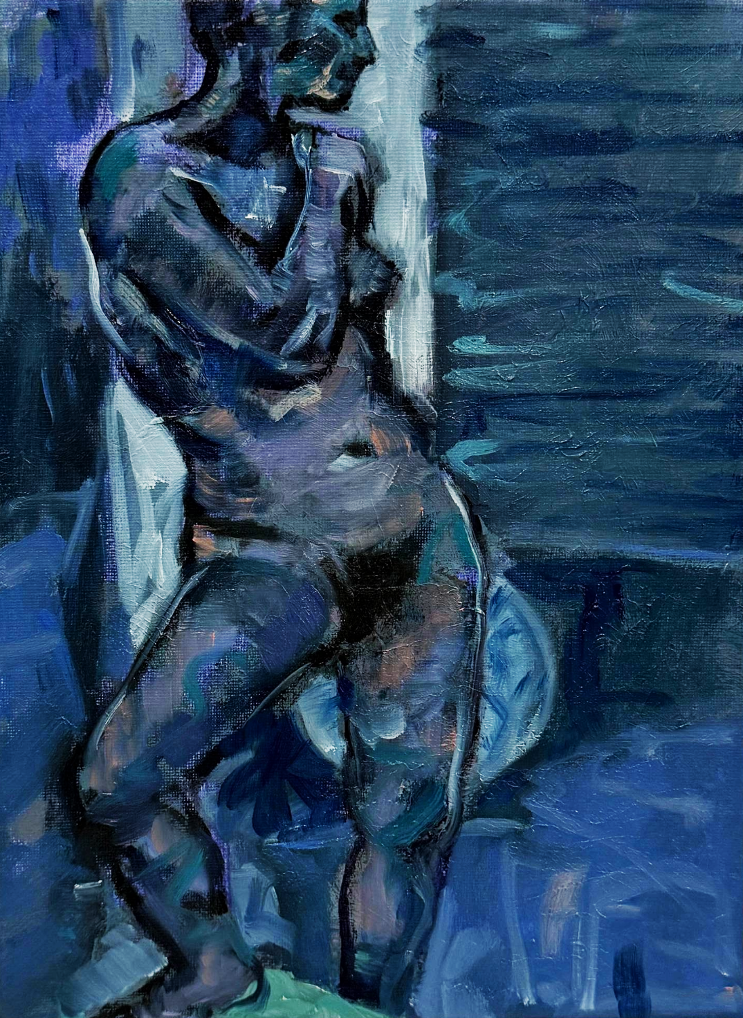 In the dark, 2026, oil on canvas — 12 x 9 in. Copyright © 2026 V. A. Stusiak