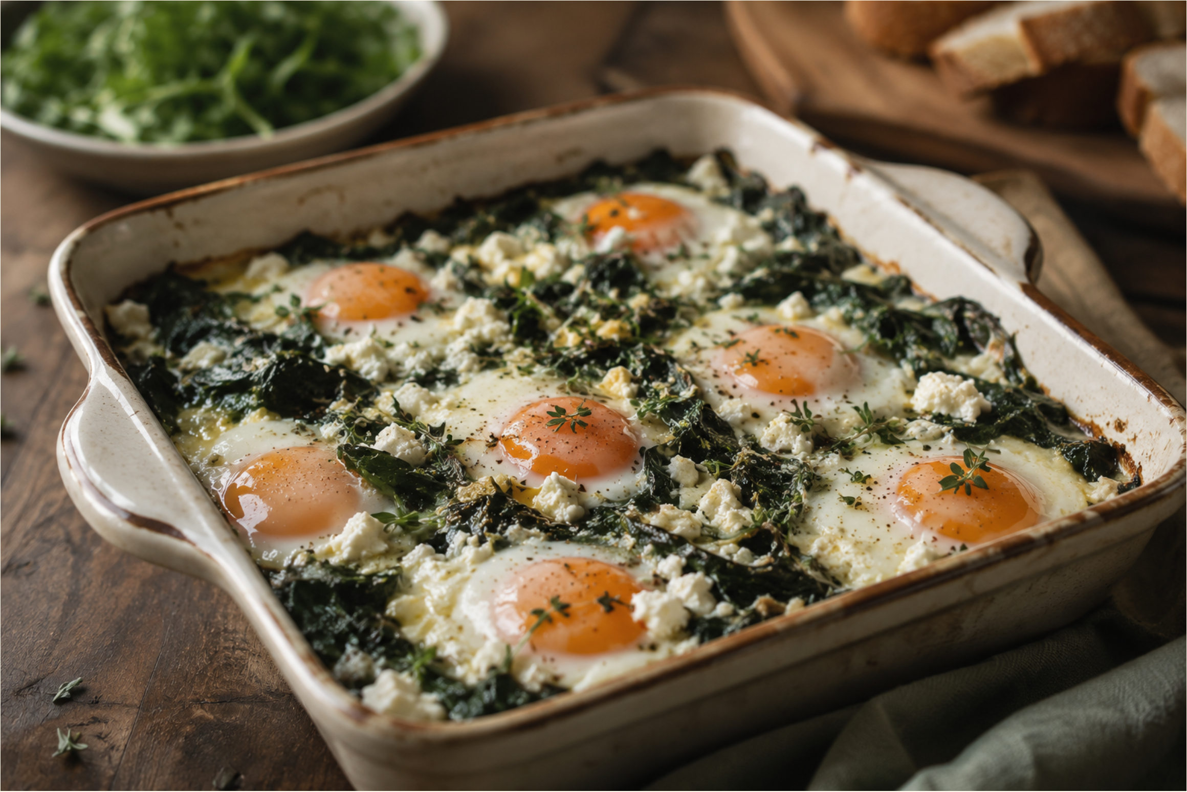Huevos al Horno Con Espinaca y Queso de Cabra