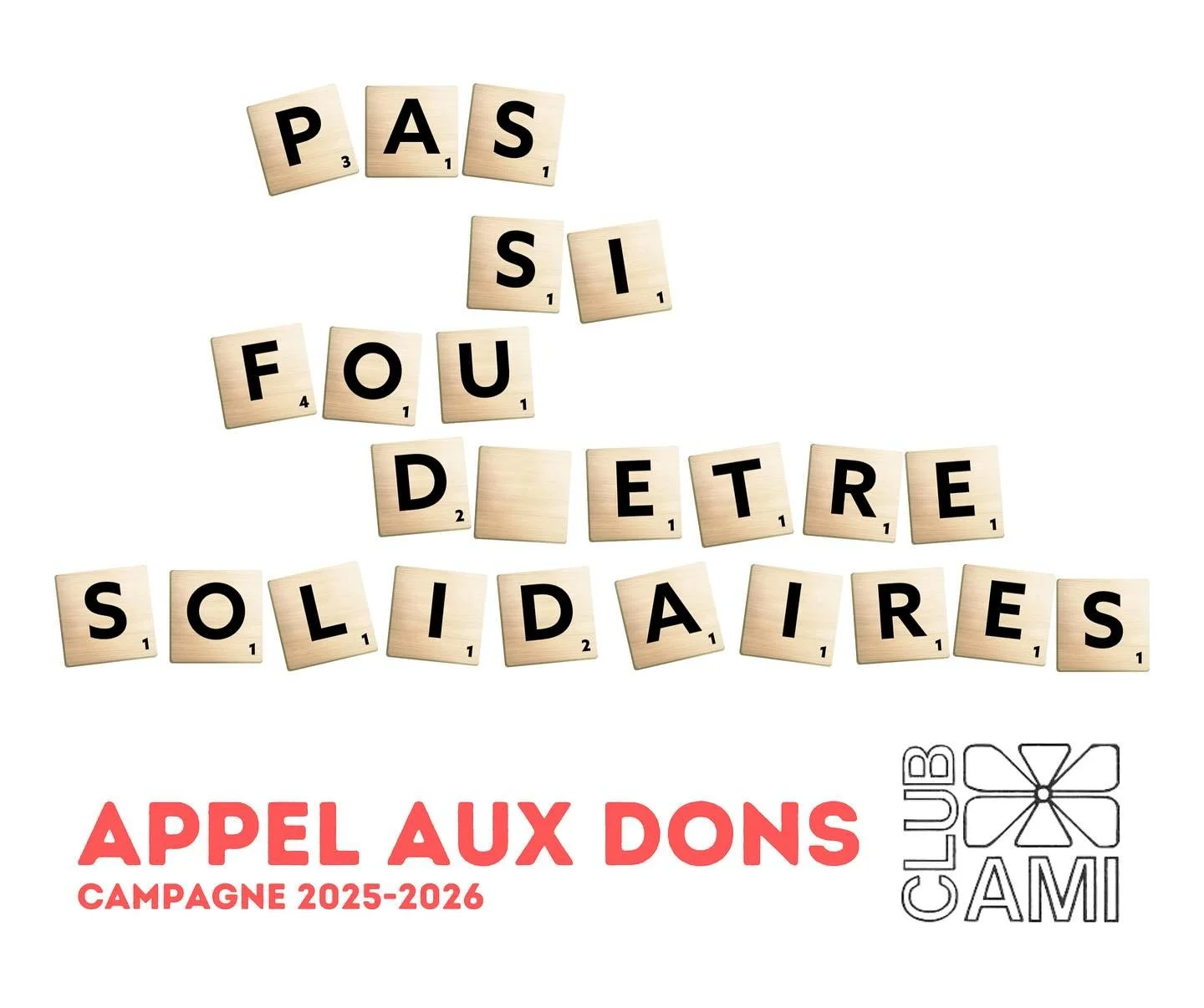 ♡ PAS SI FOU D&rsquo;&Ecirc;TRE SOLIDAIRES ♡
APPEL AUX DONS - LIEN EN BIO
Campagne 2025-2026

Joignez-vous &agrave; la nouvelle campagne d&rsquo;appel aux dons de Club Ami !

&Agrave; l&rsquo;approche des f&ecirc;tes, participez directement &agrave; 