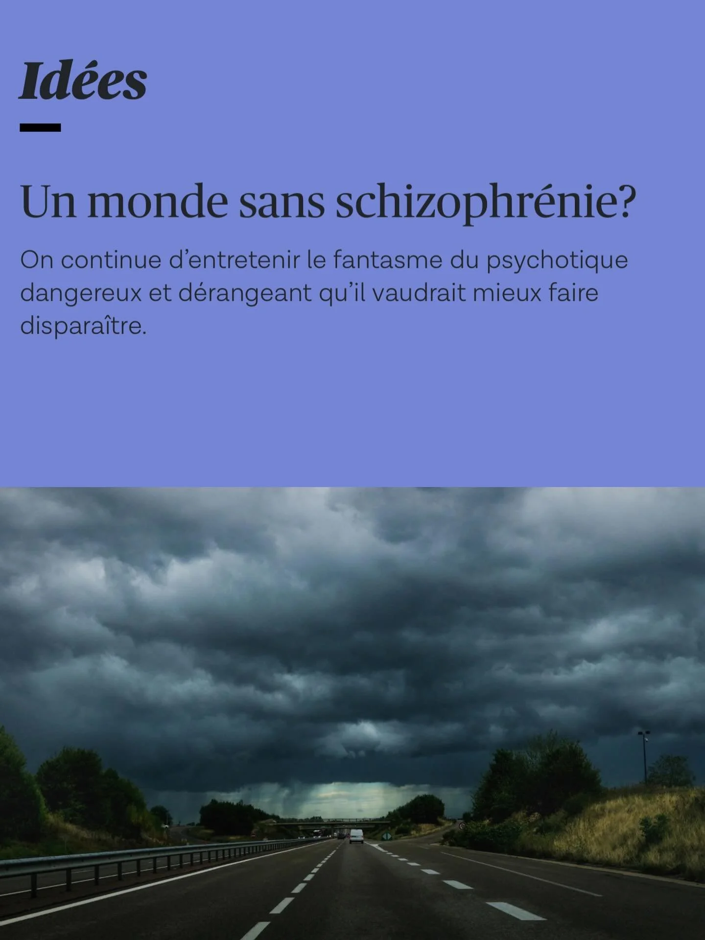 🗞️ UN MONDE SANS SCHIZOPHR&Eacute;NIE ? 🗞️

Maxence L. Valade, intervenant psychosocial &agrave; Club Ami, signe une lettre dans Le Devoir ce matin. En r&eacute;ponse &agrave; la campagne de financement de la Fondation Douglas &ndash; &laquo; Je r&