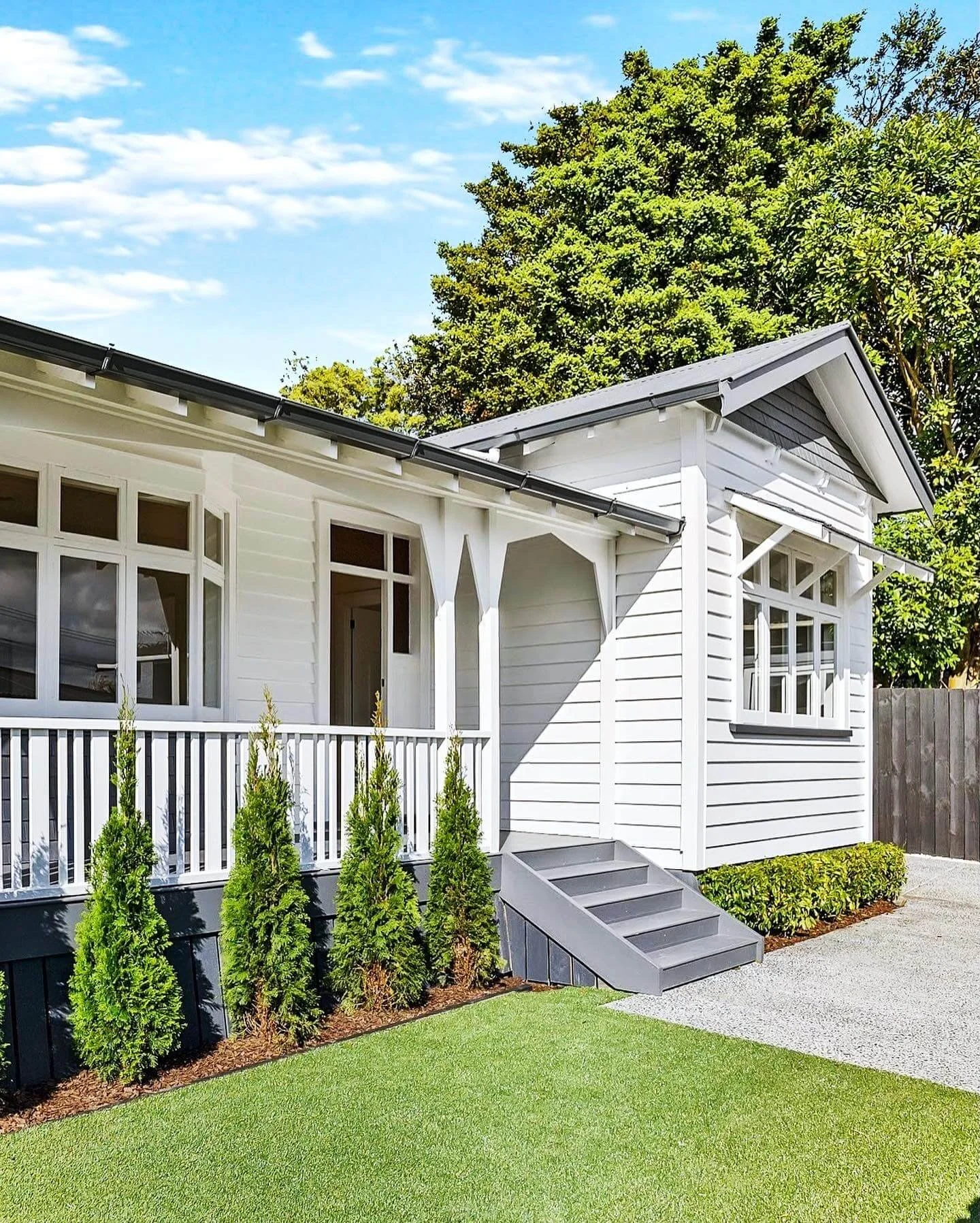 Repainted white weatherboard villa exterior, Mt Albert Auckland