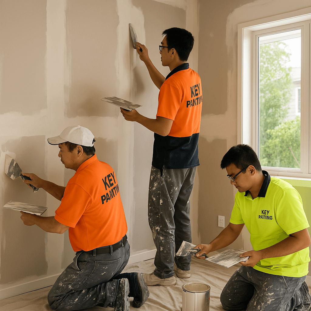 Gib fixing and plastering team at work, Auckland