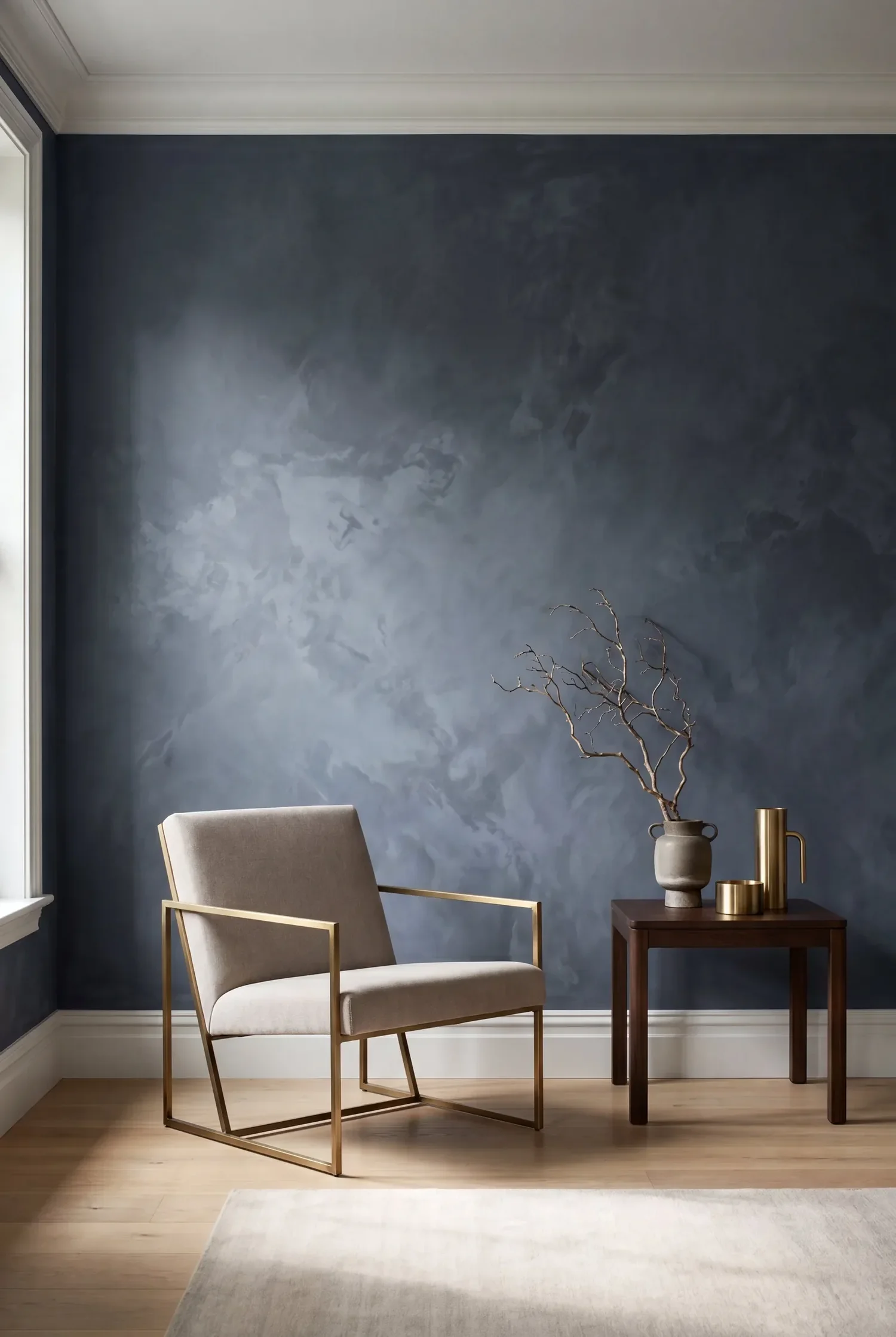 Blue French wash feature wall in an Auckland living room by Key Painting