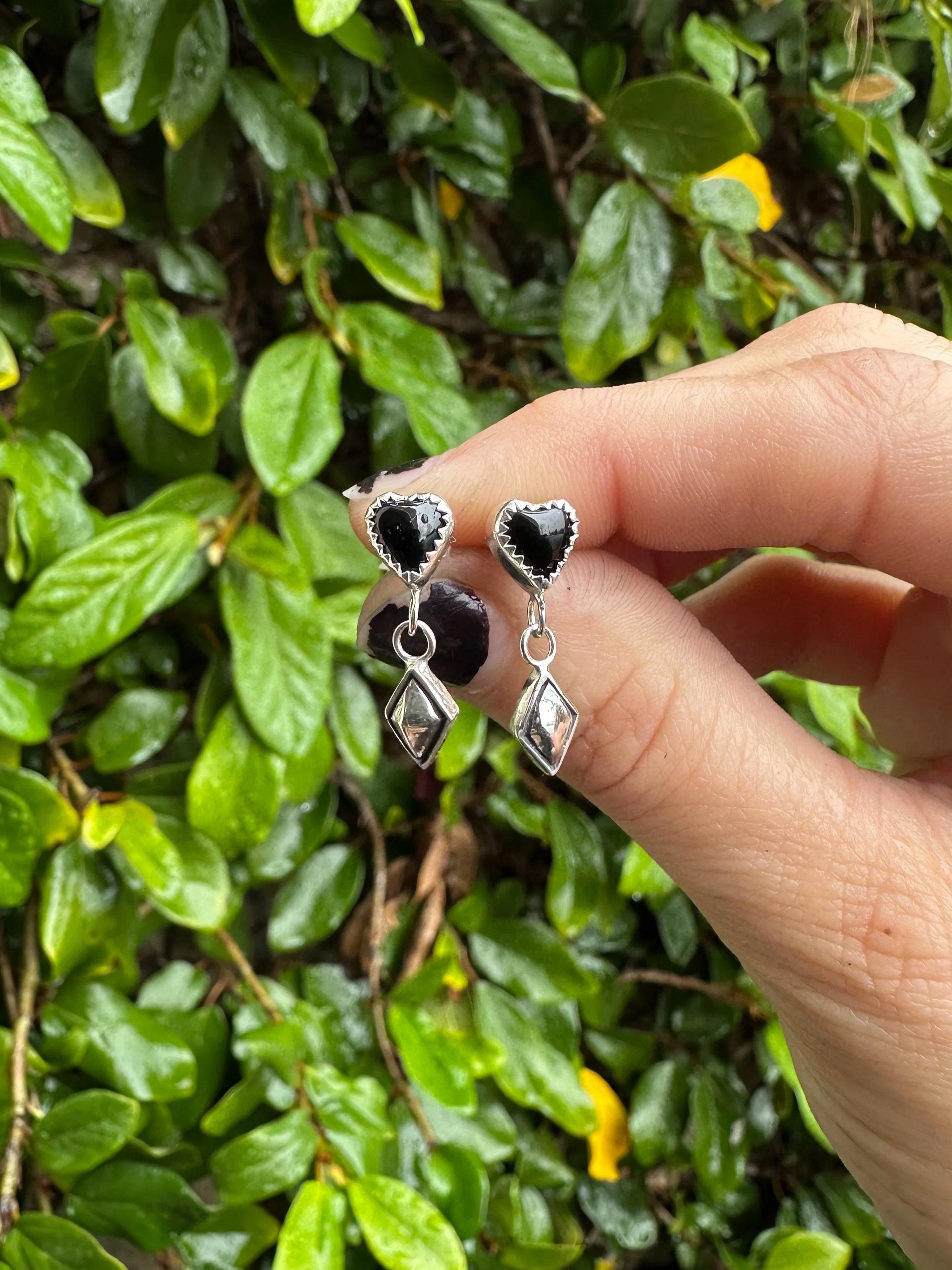 Black Hearts Dangle Earrings