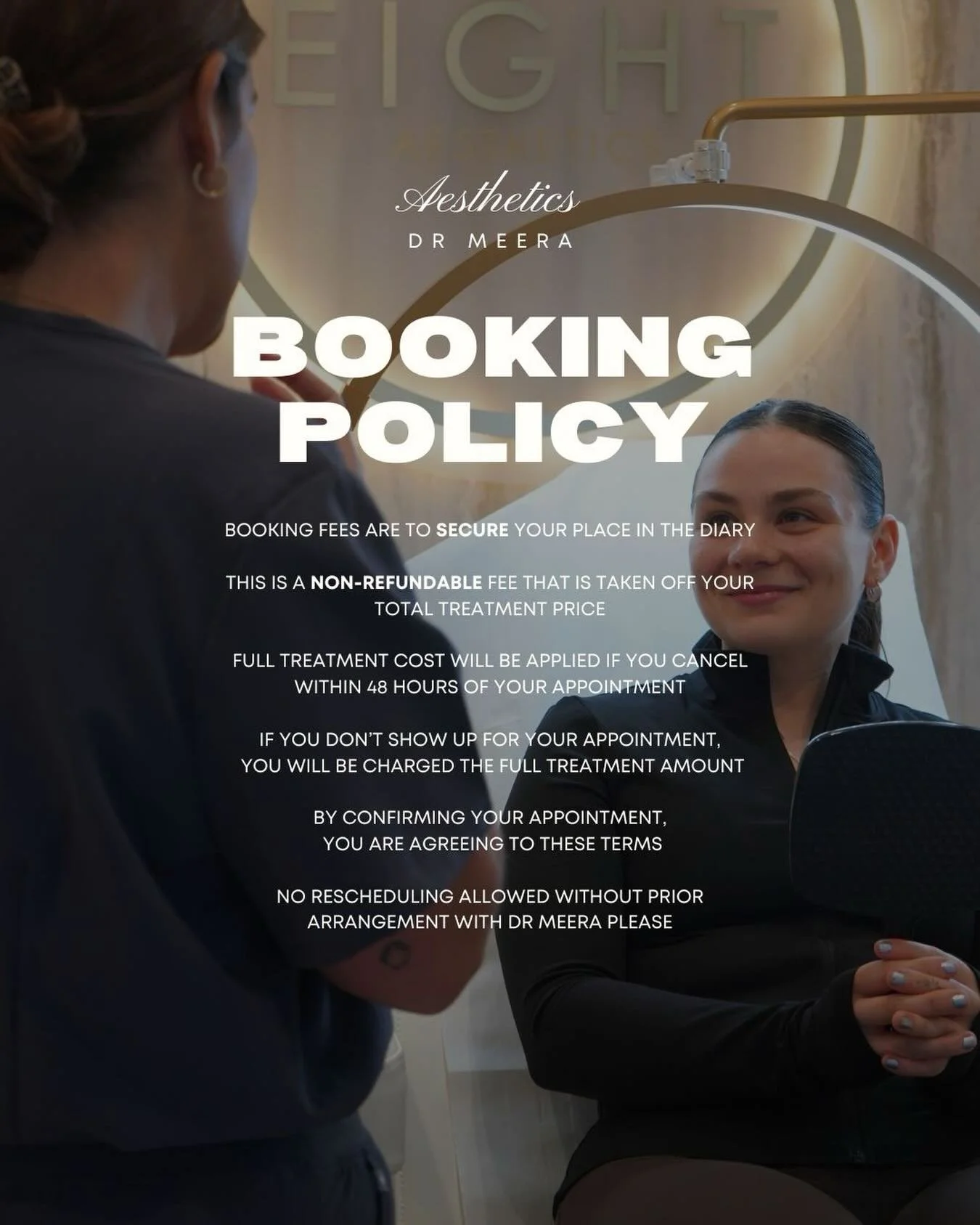 Friendly reminder ✨ To ensure the best experience for all clients and to secure your place in the diary, booking fees apply. This is a non refundable fee taken off your total treatment. 🤍