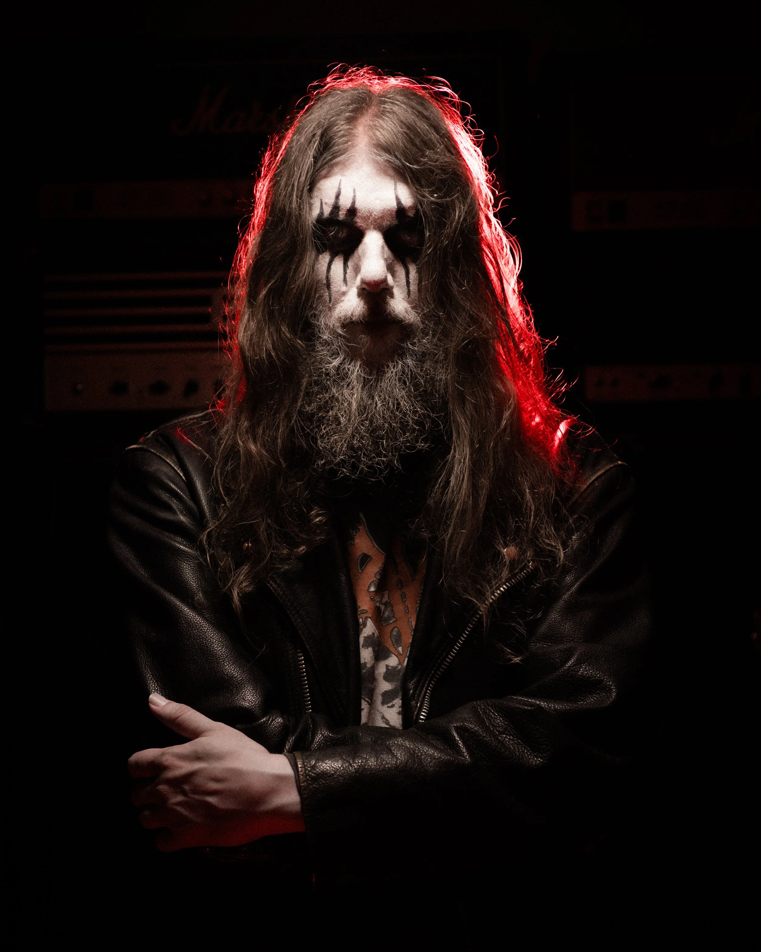 metalhead man with red light