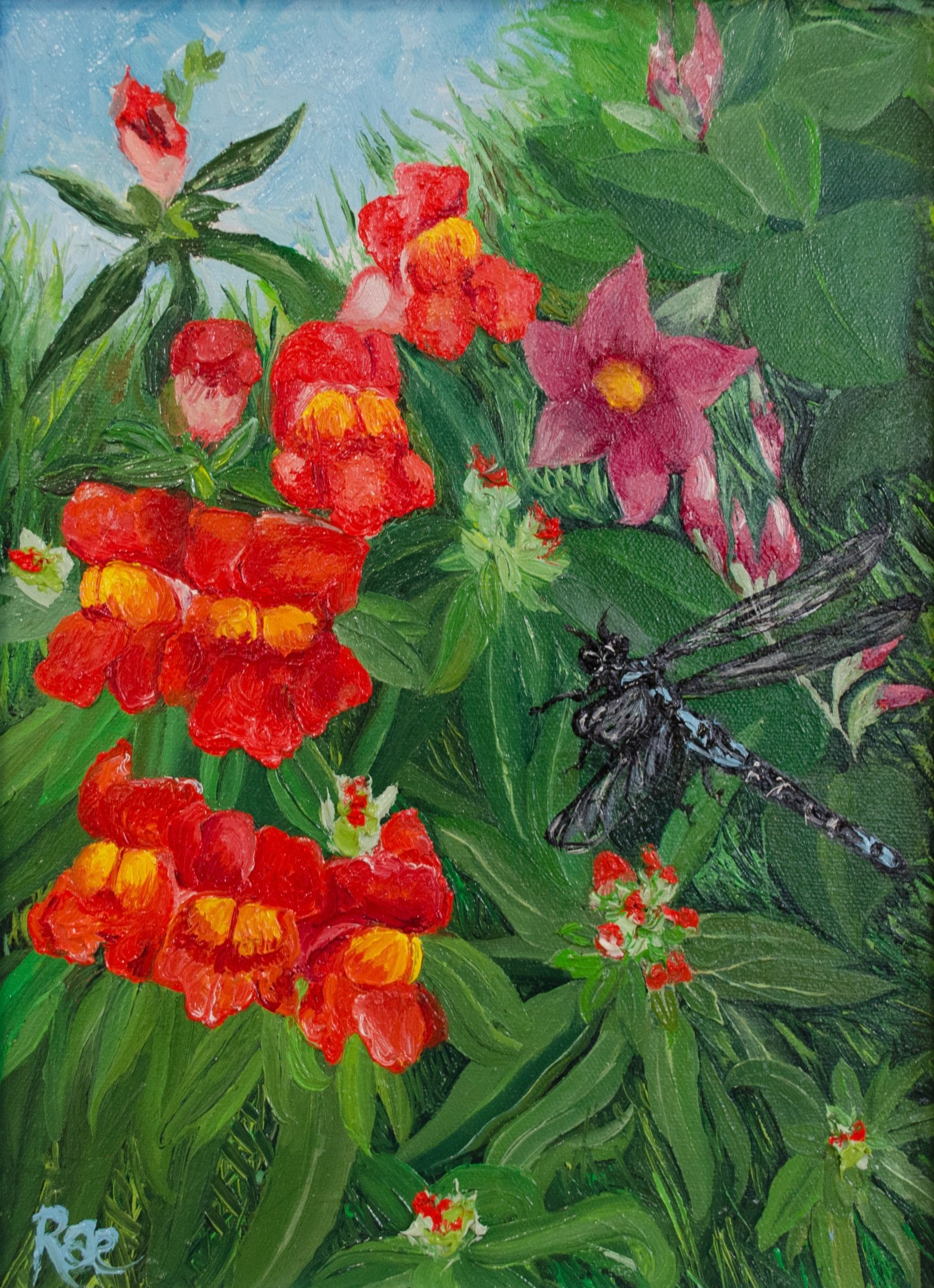 "The Anthophile's Dreamscape No. 2"
by Rachel Lachat (2023)
---
Snapdragons and Brazilian Jasmine
---
Oil on Canvas - 6" x 8" - SOLD