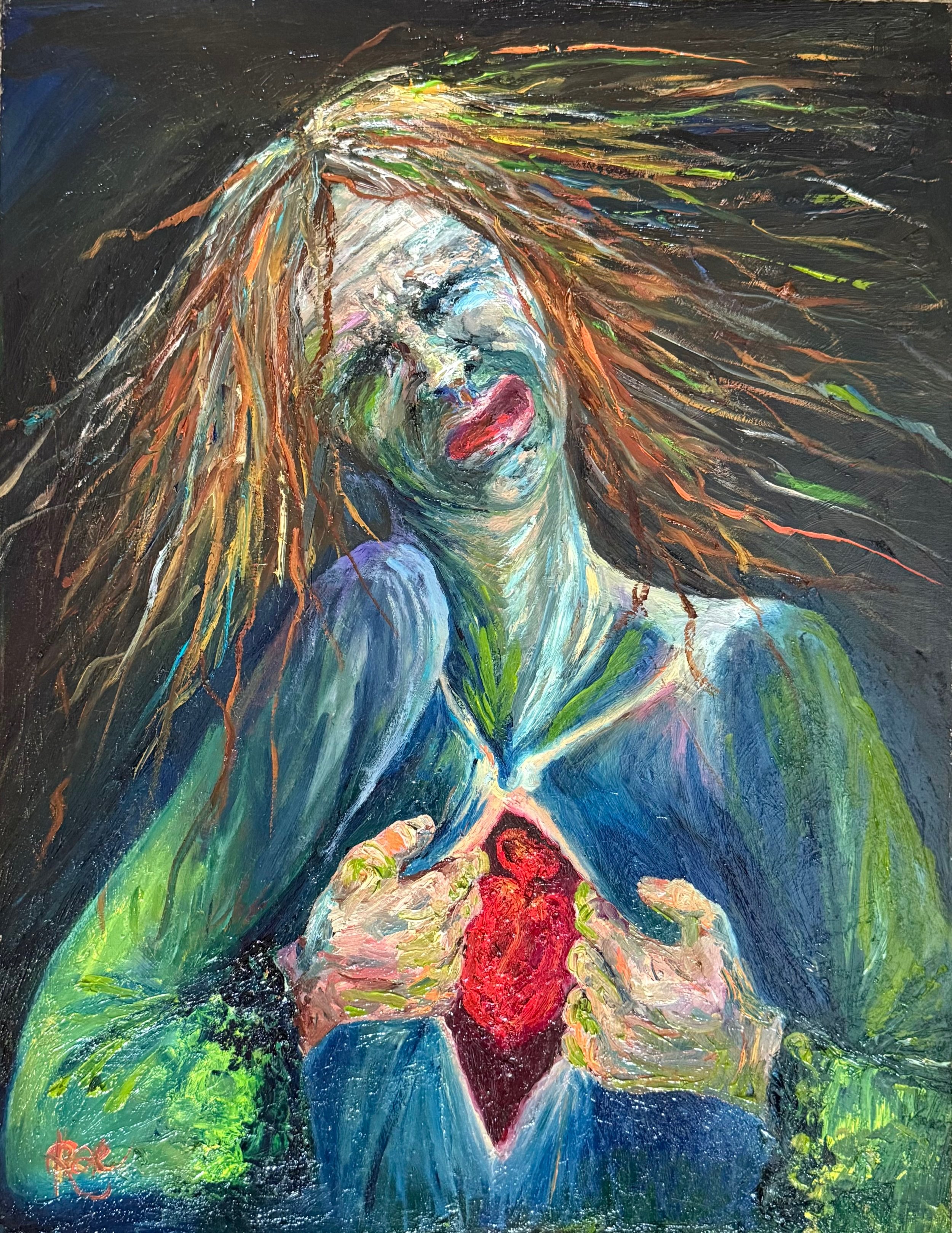 “Betrayal” by Rachel Lachat (2024)
---
The pain in your chest when you realise that you’ve given your heart to a loveless person, that the promises were empty and that you lost yourself trying to be lovable; you try to breathe, but there’s no