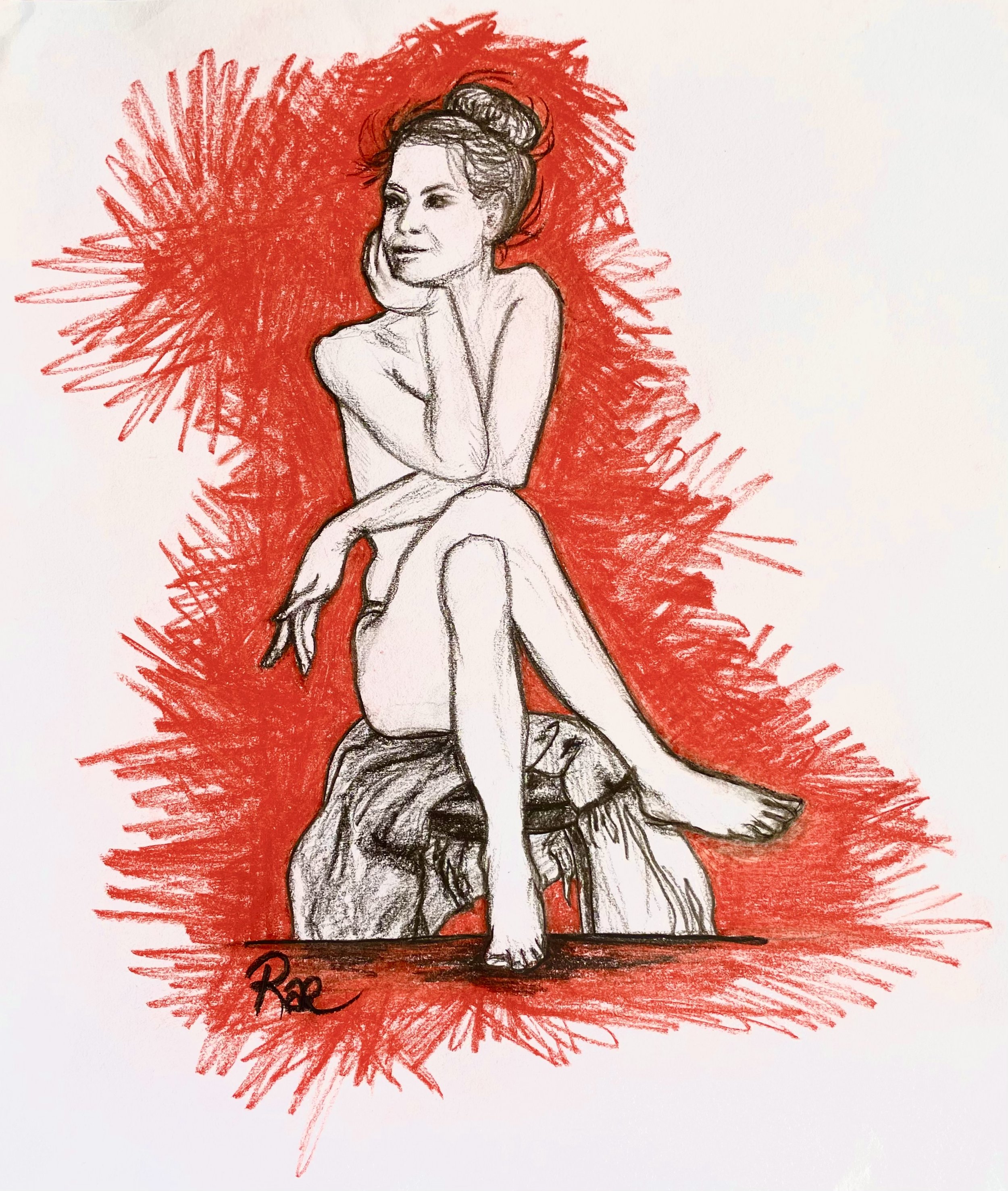 “Catching My Own Thoughts” by Rachel Lachat (2023)
---
Charcoal and Pastel on Paper - 29.5 cm x 33 cm - Framed Original Artwork AU$150