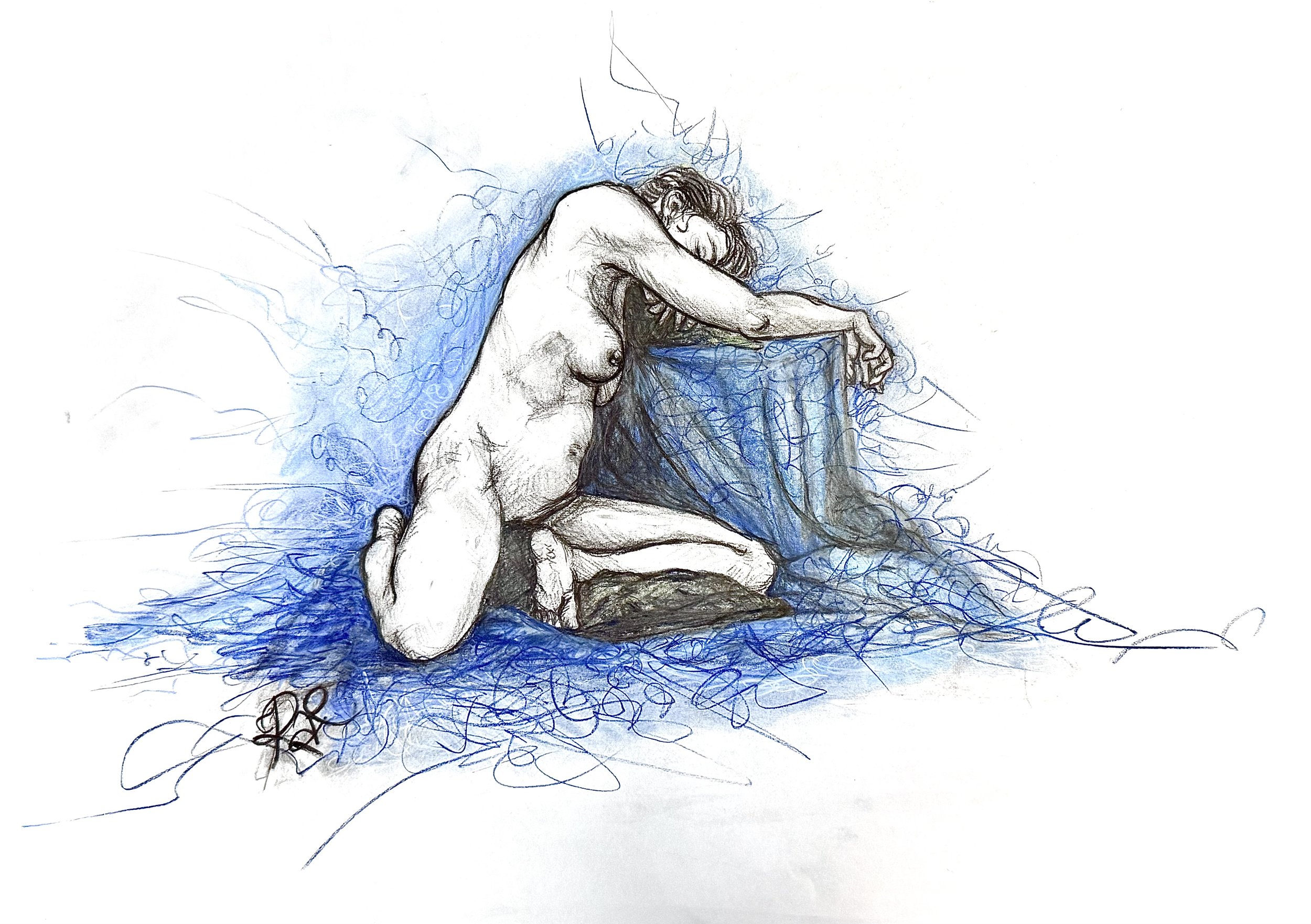 “The Blues” by Rachel Lachat (2023)
---
Charcoal and Pastel on Paper - cm x cm - Framed Original Artwork AU$150