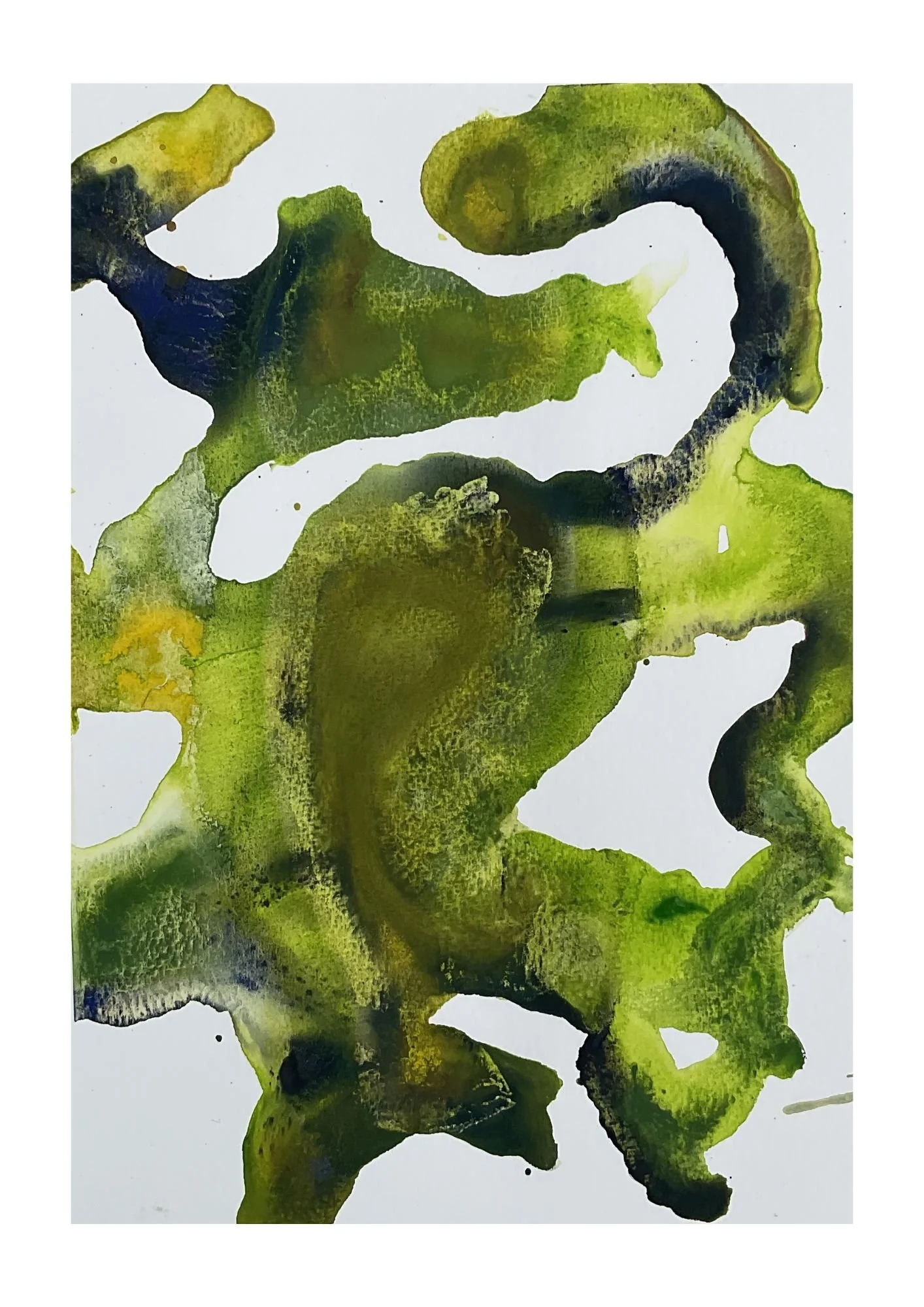 wet on wet abstract watercolour natural forms in greens and blues