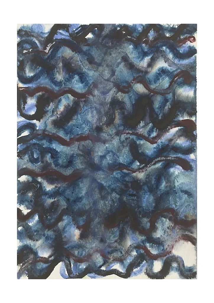 wet on wet watercolour abstract blue lines