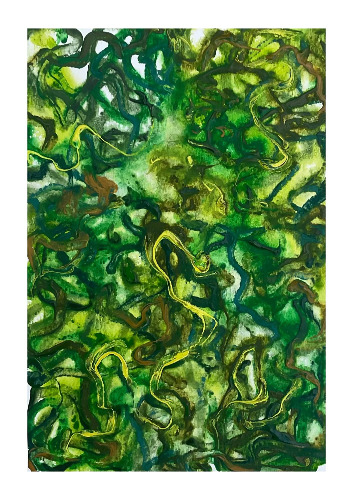 wet on wet watercolour abstract forest greens