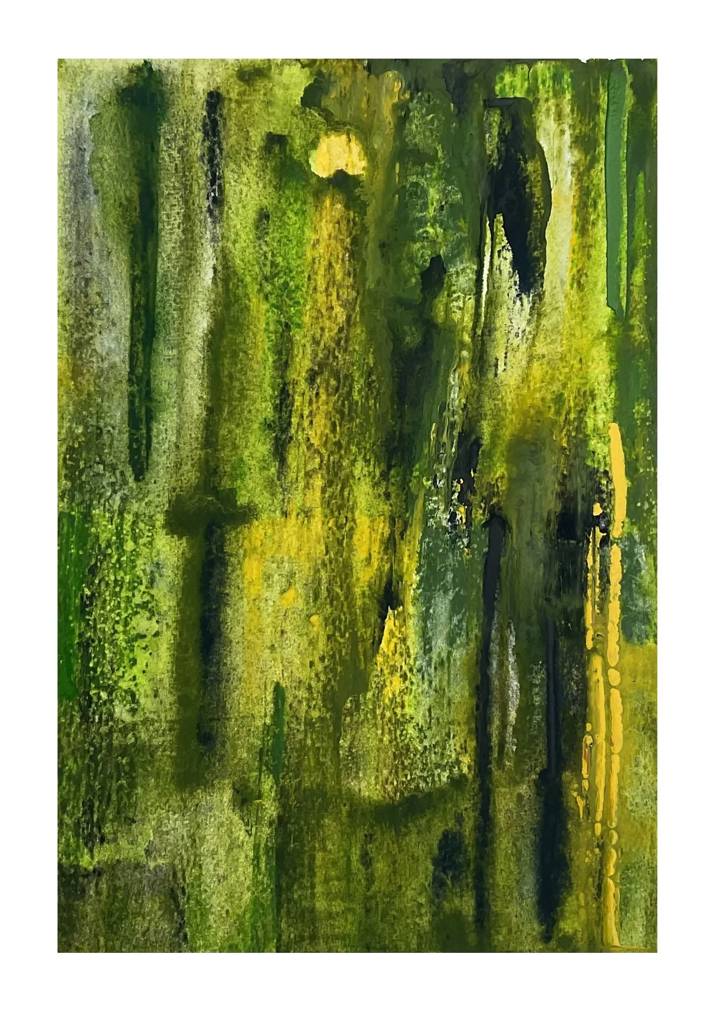wet on wet abstract watercolour forest greens and yellows vertical