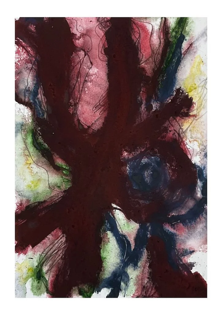 wet on wet watercolour dark crimson shape