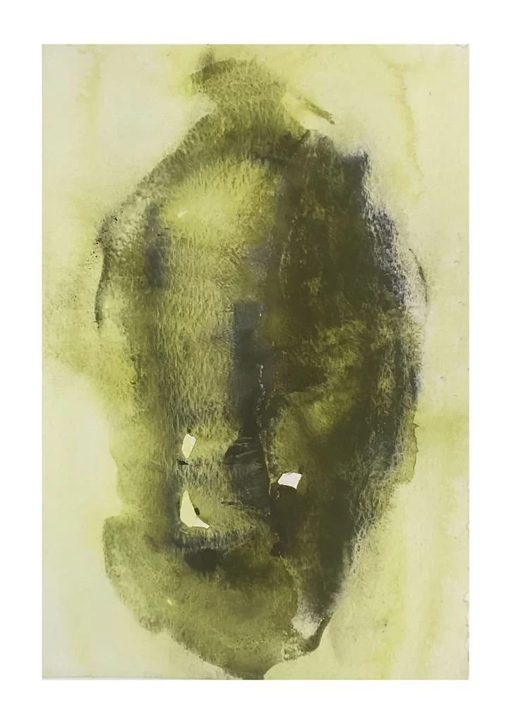 wet on wet watercolour abstract form in green