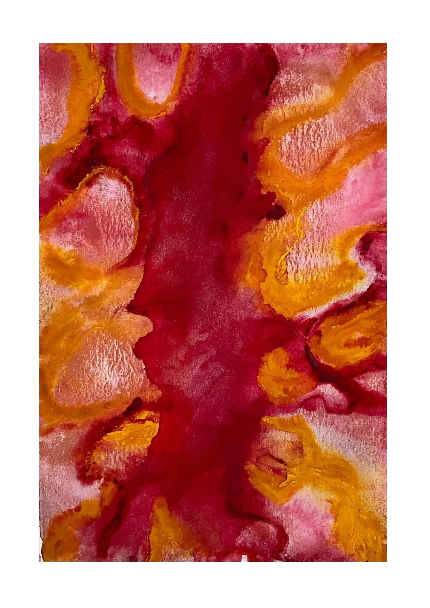 wet on wet watercolour abstract expressiv e painting red and yellow