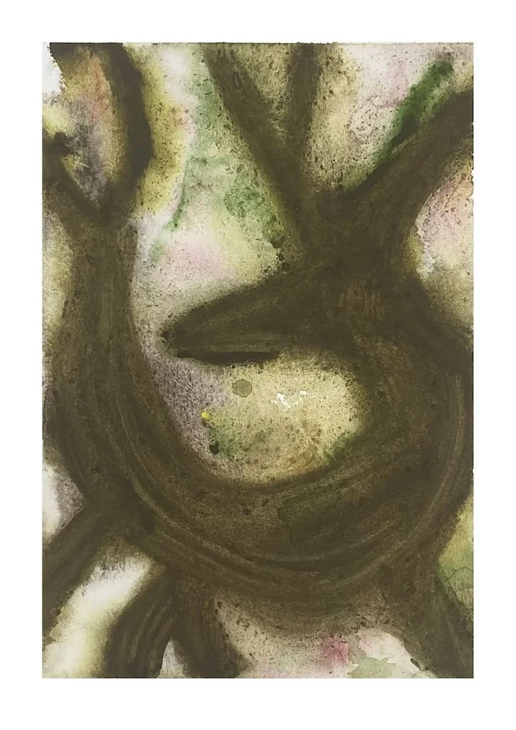 wet on wet watercolour abstract forest forms in browns