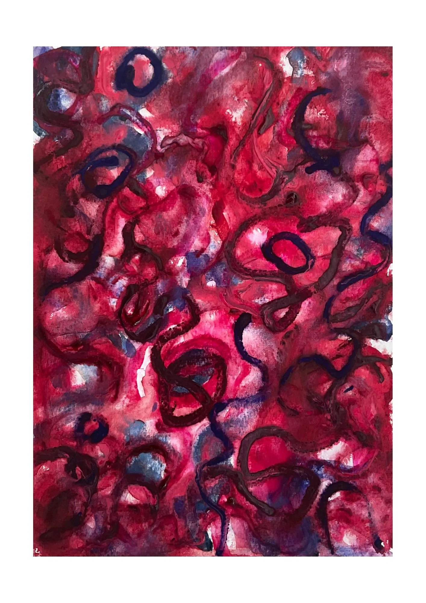 wet on wet watercolour abstract reds
