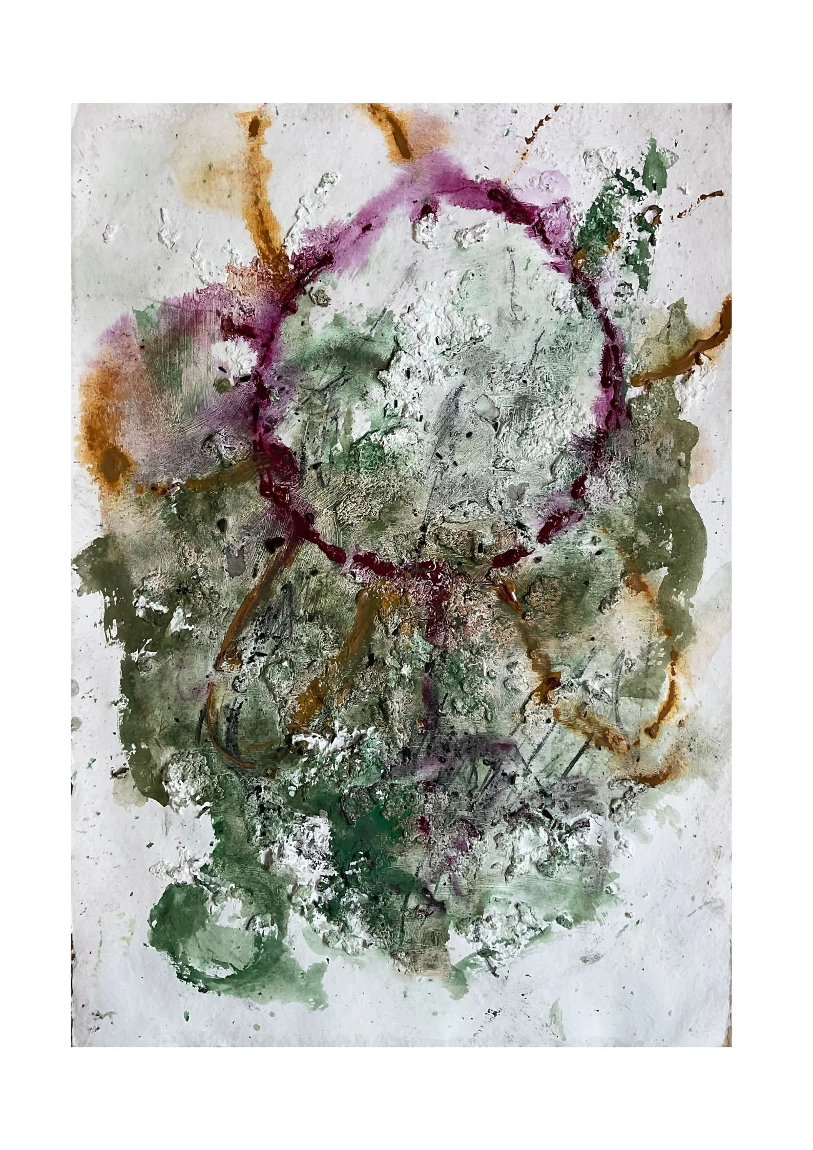 cotton rag paper A2 with paper pulp , charcoal and watercolour