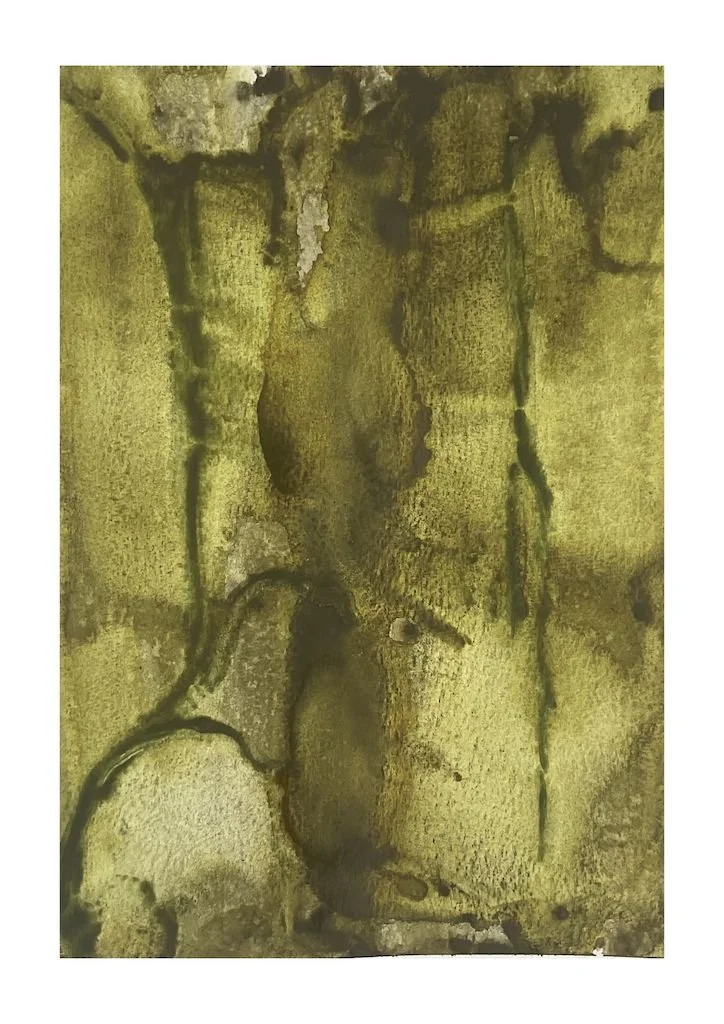 wet on wet watercolour abstract forest forms  greens