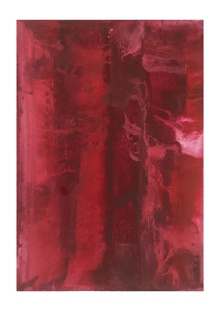 wet on wet watercolour abstract reds