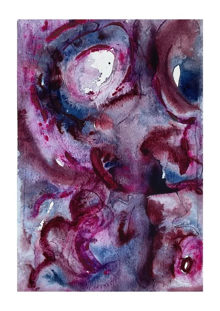 wet on wet watercolour in purple and crimson