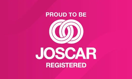 Pink background with interlocking white dual circles and JOSCAR in capital letters