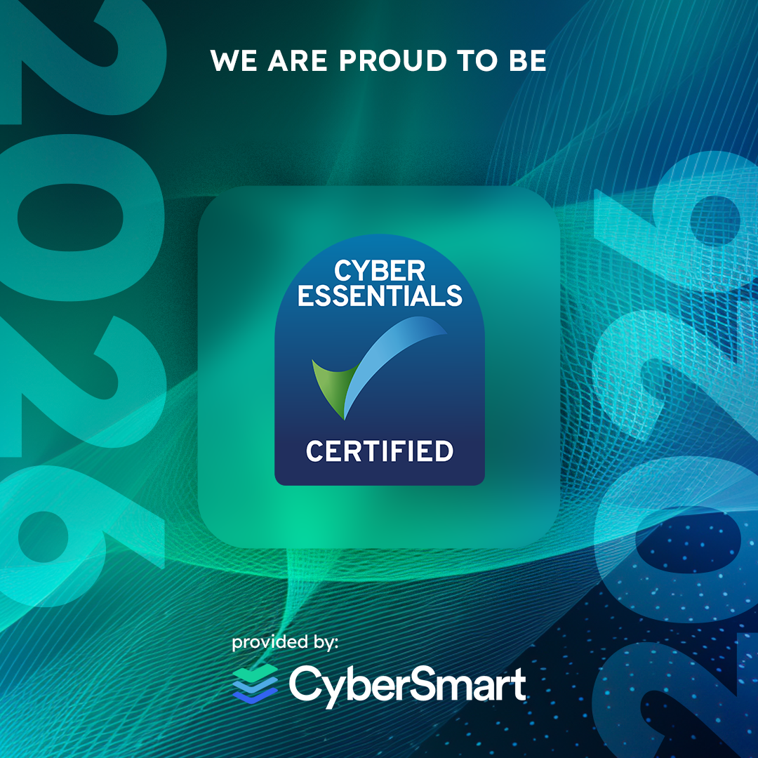 Teal and blue Cyber Essentials 2026 rounded edge square logo with white writing. logo