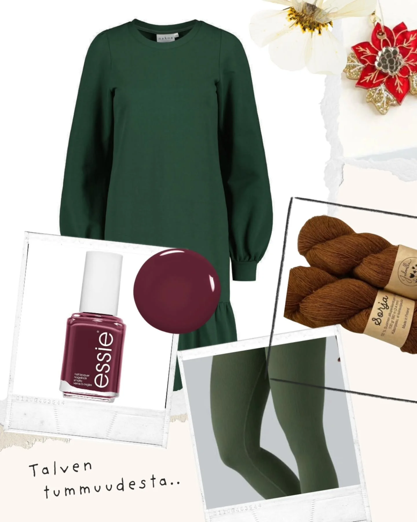 Sama mekko, mutta asustettuna s&auml;vyill&auml; joita kohti hakeudun syksyll&auml;, ja s&auml;vyill&auml; joita kohti hakeudun kev&auml;&auml;ll&auml;.

Tummempien s&auml;vyjen kanssa laskeutuminen talveen tuntuu rauhallisemmalta, ehk&auml; v&auml;h