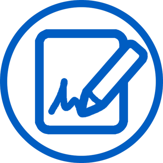 Icon of a pencil writing on a notepad inside a circle, representing editing or writing.