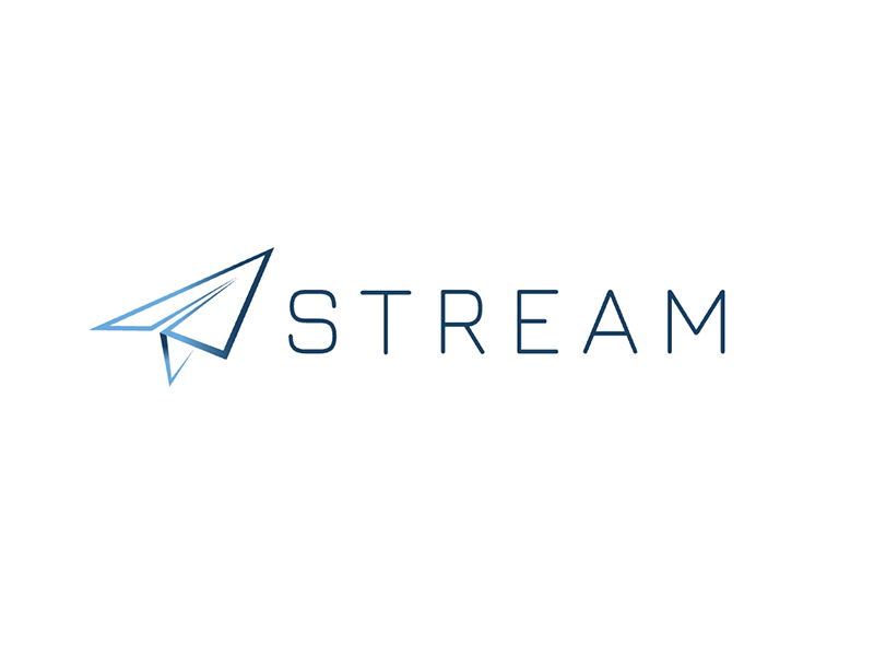 Blue paper airplane logo beside the word “STREAM”