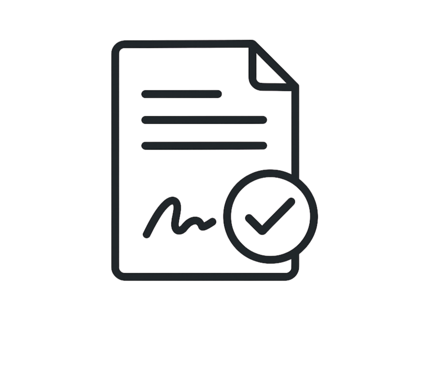 Illustration of a document with a checkmark icon, representing verified or approved documentation.