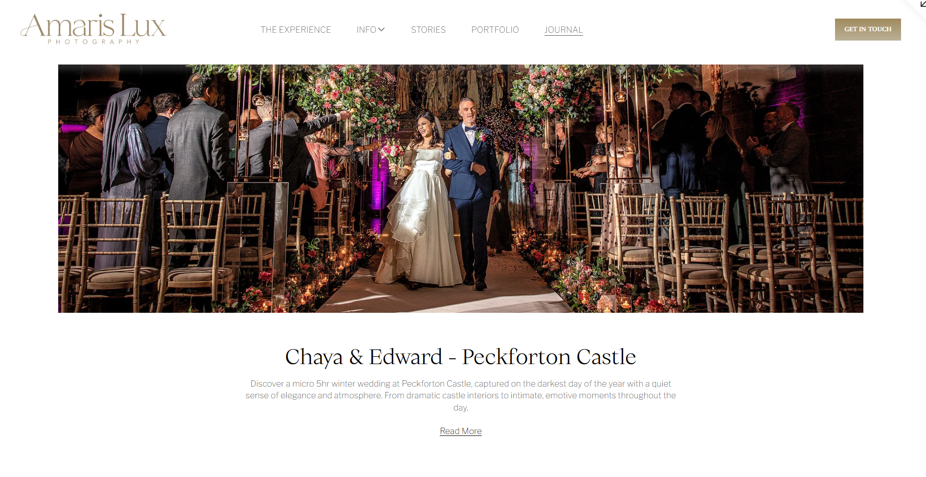 Wedding ceremony at Peckforton Castle with bride and groom walking down the aisle surrounded by guests and floral decorations.