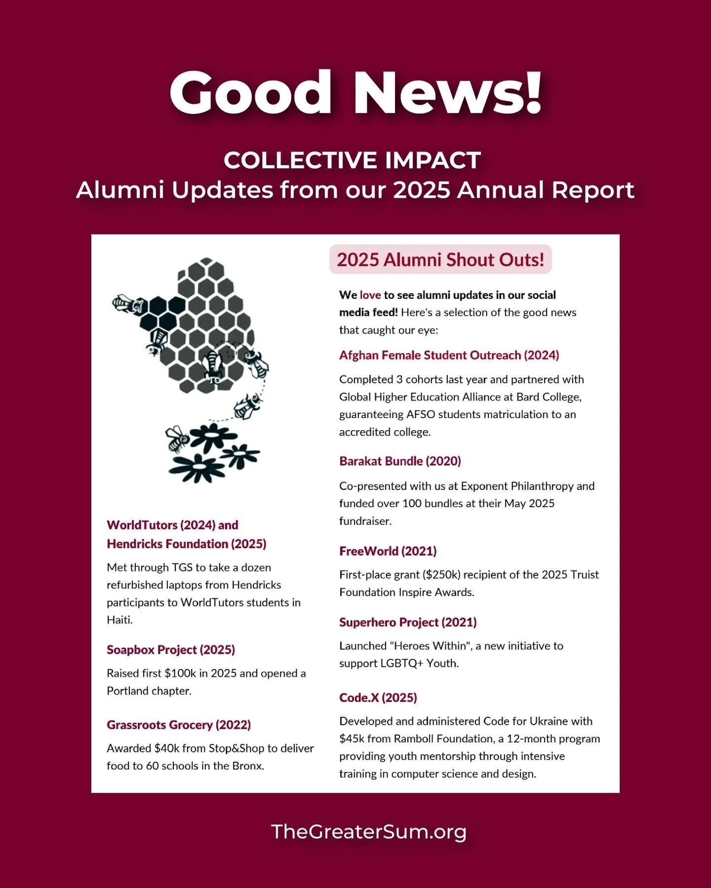 We love to see alumni updates! Here&rsquo;s a selection of the good news that caught our eye in 2025 💡

Check out our full annual report at TheGreaterSum.org/financial-reports

#TheGreaterSum #Nonprofit #NonprofitResource