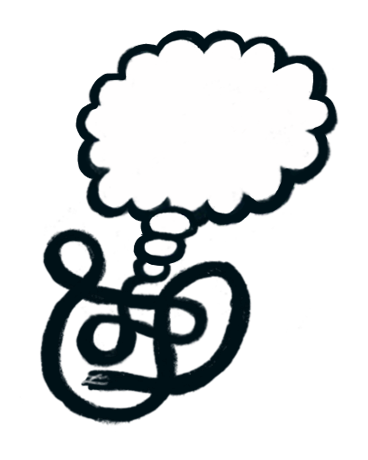 illustration of tangled path leading to thought bubble, representing problem-solving and idea development