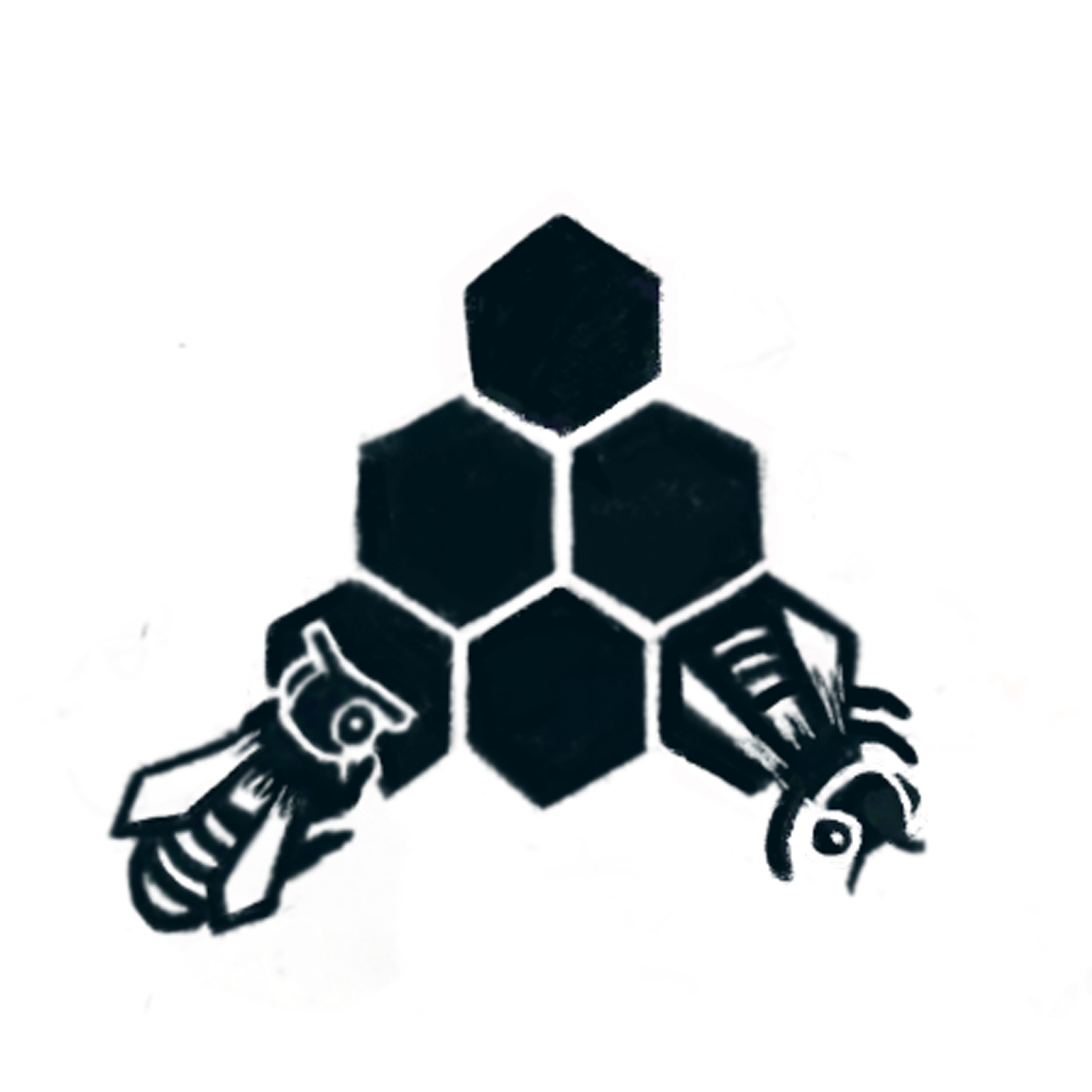 Illustrated bees entering/emerging from a honeycomb